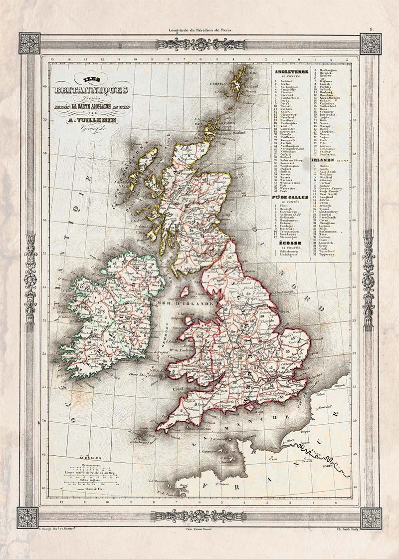 1852 Vuillemin Map of the British Isles
