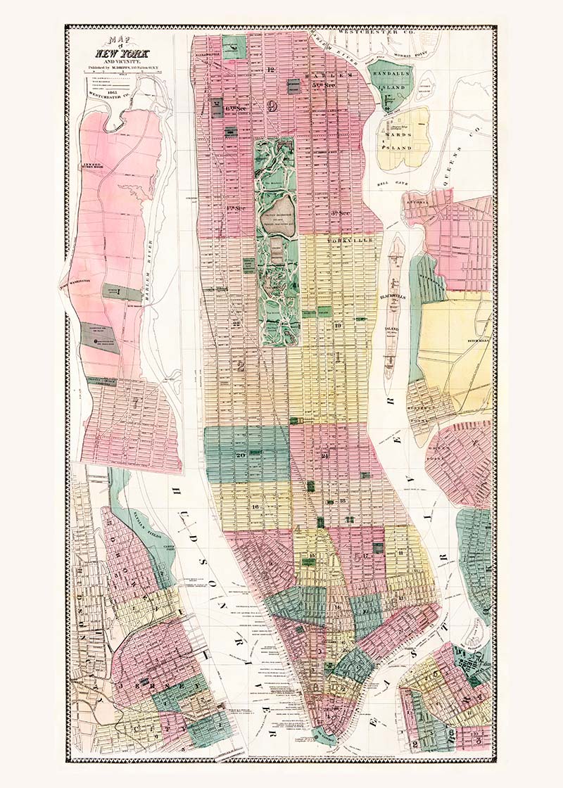 1869 New York City and Vicinity Map by Matthew Dripps