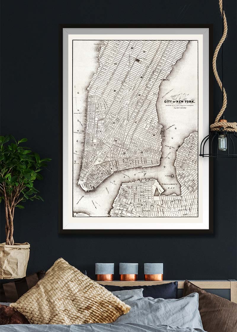 1850 New York City Map Black and White