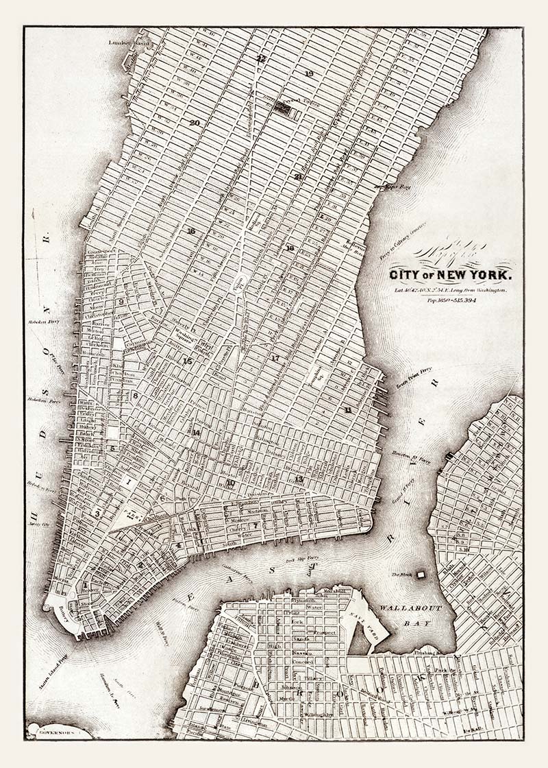 1850 New York City Map Black and White