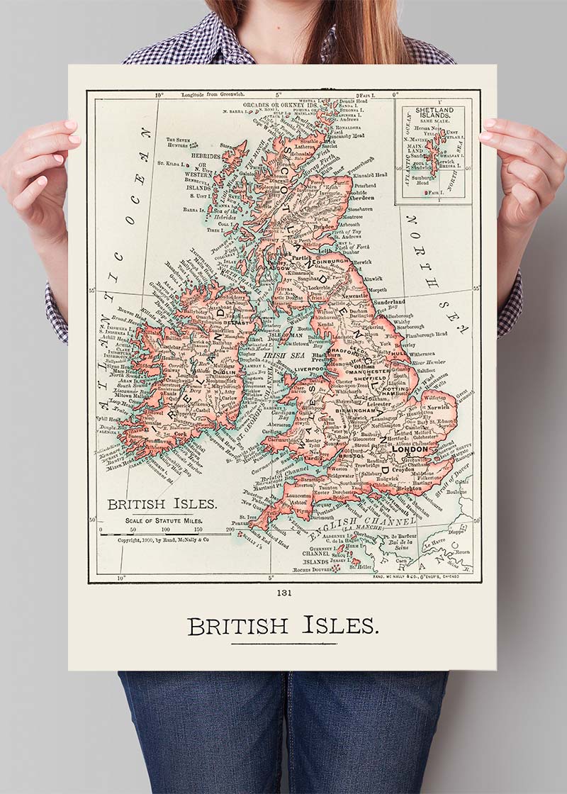 A cartographic map of the British Isles published in 1900