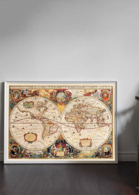 Antique World Map Double Hemisphere Map by Henricus Hondius 1630