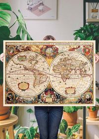 Antique World Map Double Hemisphere Map by Henricus Hondius 1630