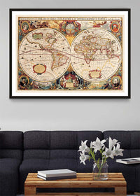Antique World Map Double Hemisphere Map by Henricus Hondius 1630
