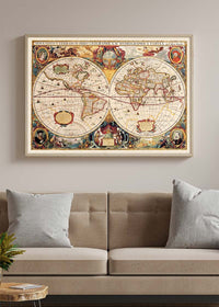 Antique World Map Double Hemisphere Map by Henricus Hondius 1630