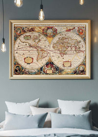 Antique World Map Double Hemisphere Map by Henricus Hondius 1630
