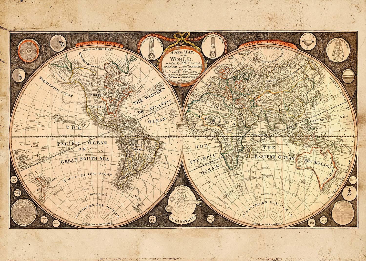 Captain Cook new Discoveries World Map 1799