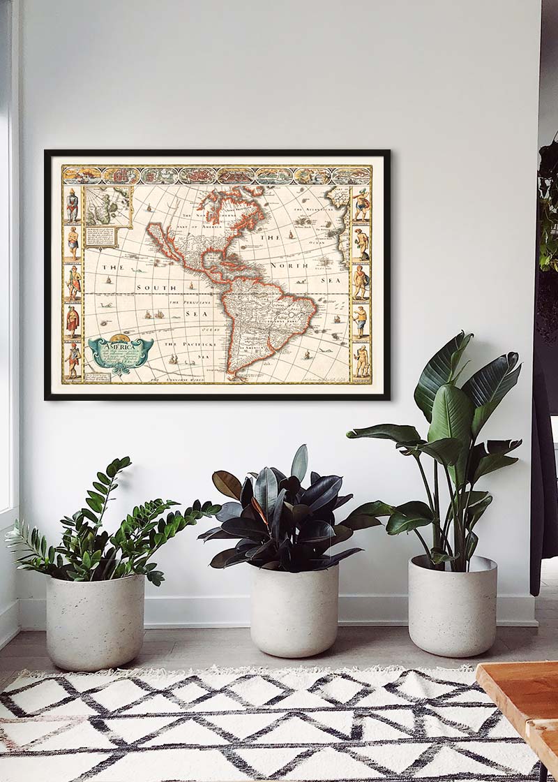 Vintage Map of America from 1640 by Abraham Goos