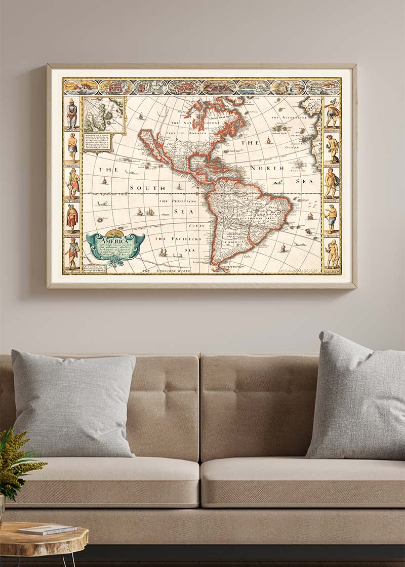 Vintage Map of America from 1640 by Abraham Goos