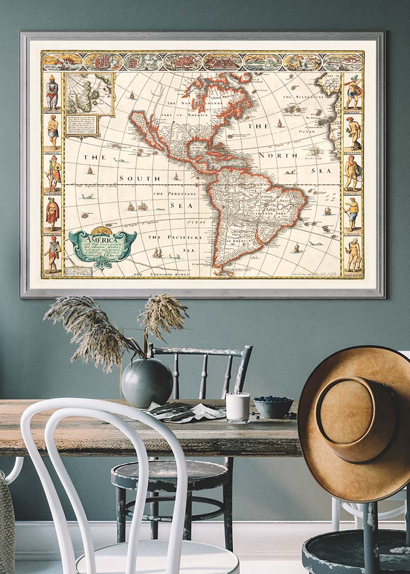 Vintage Map of America from 1640 by Abraham Goos