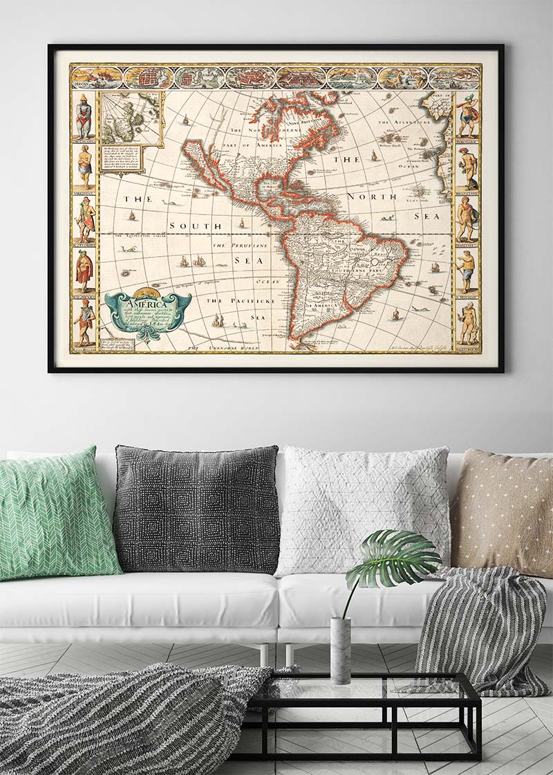 Vintage Map of America from 1640 by Abraham Goos