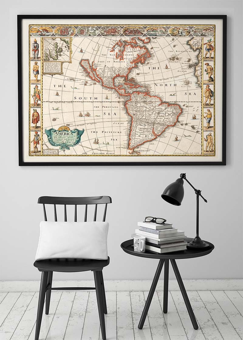 Vintage Map of America from 1640 by Abraham Goos