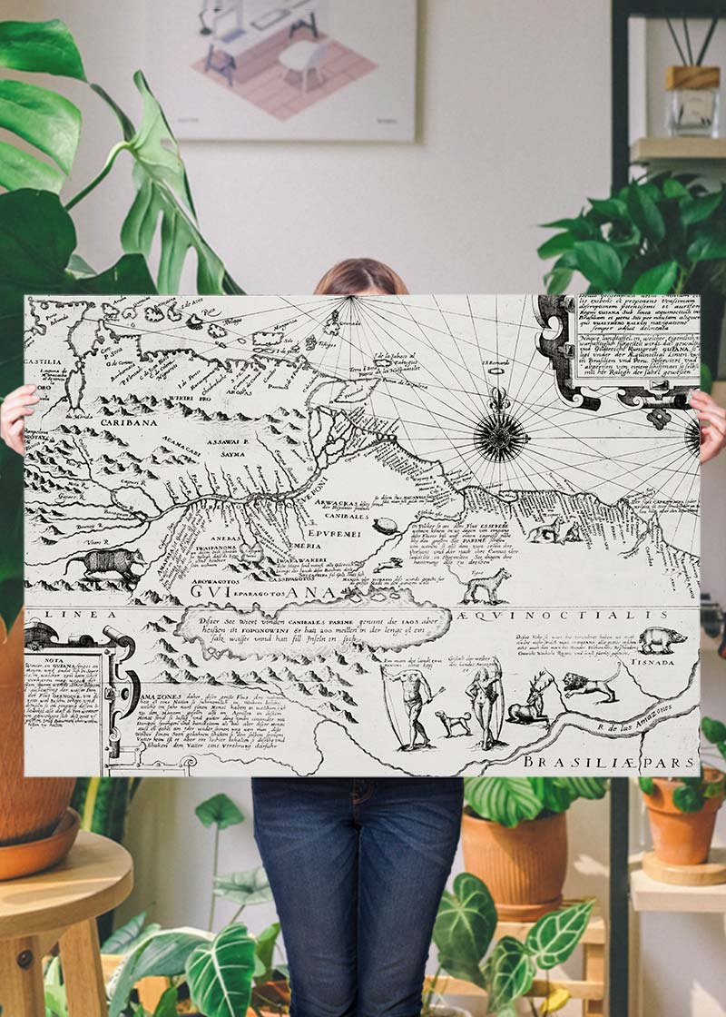America map from Grand voyages 1596 by Theodor de Bry