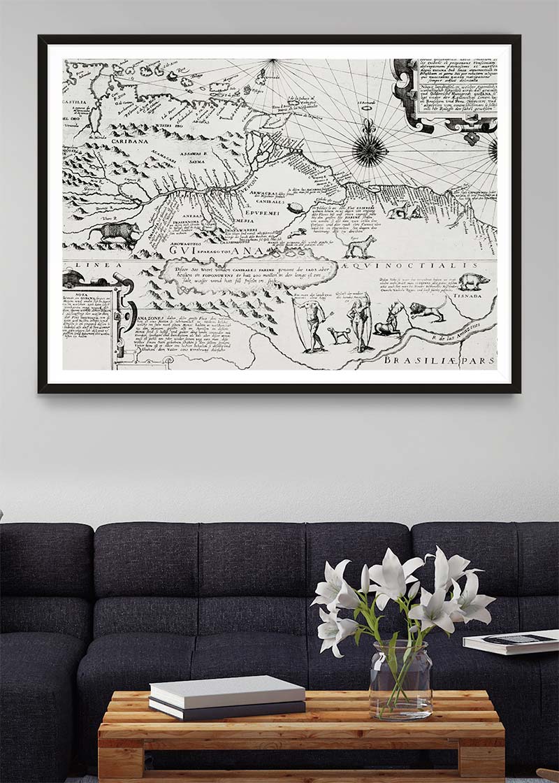 America map from Grand voyages 1596 by Theodor de Bry