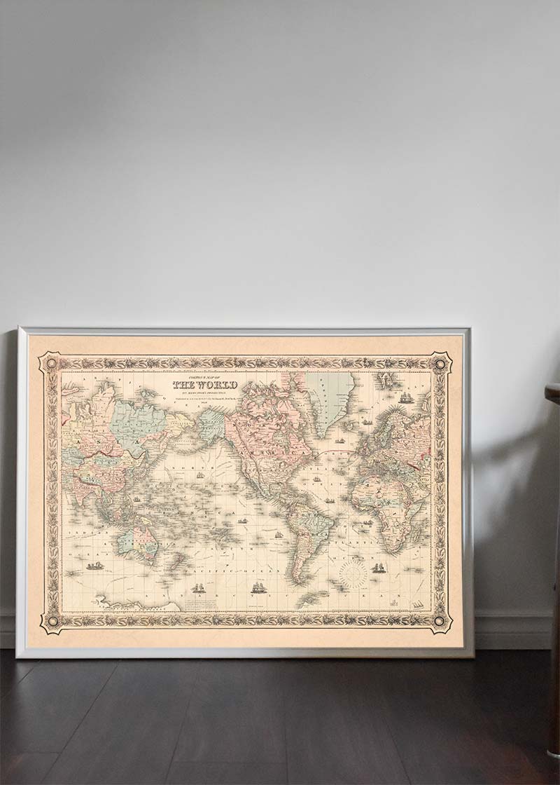 Coltons Map of the World on Mercators Projection 1858