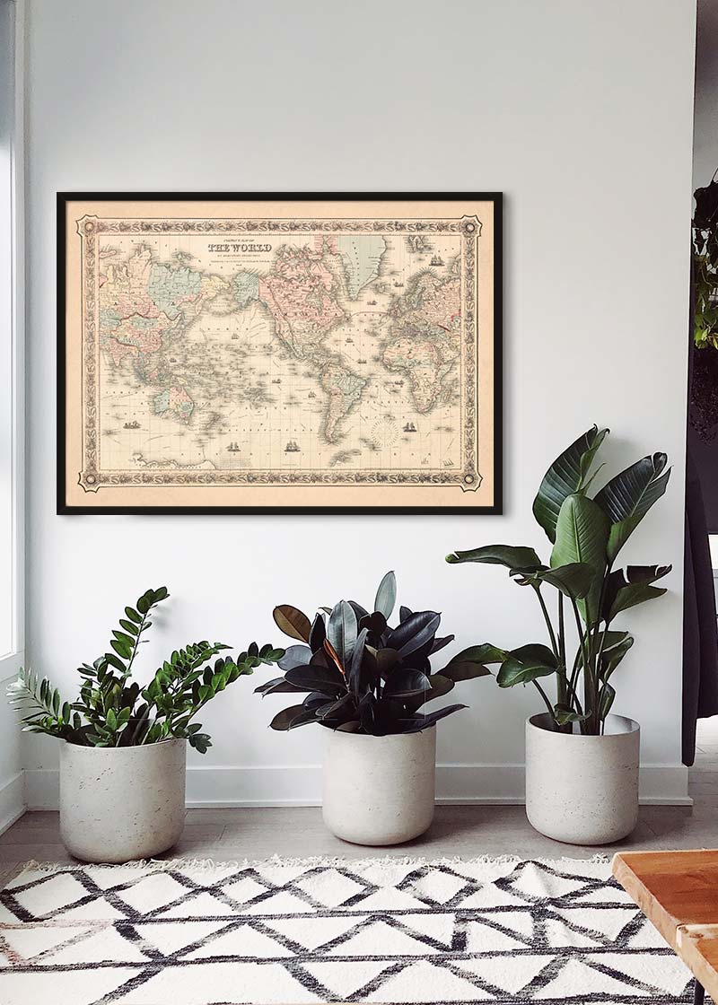 Coltons Map of the World on Mercators Projection 1858