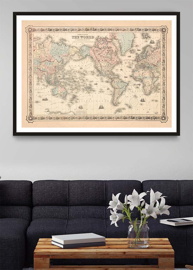 Coltons Map of the World on Mercators Projection 1858