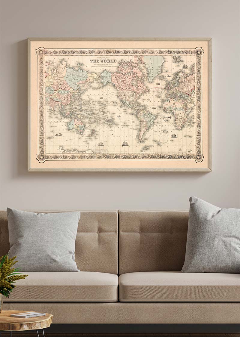 Coltons Map of the World on Mercators Projection 1858