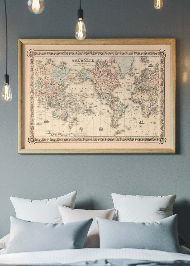 Coltons Map of the World on Mercators Projection 1858