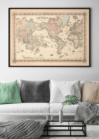 Coltons Map of the World on Mercators Projection 1858