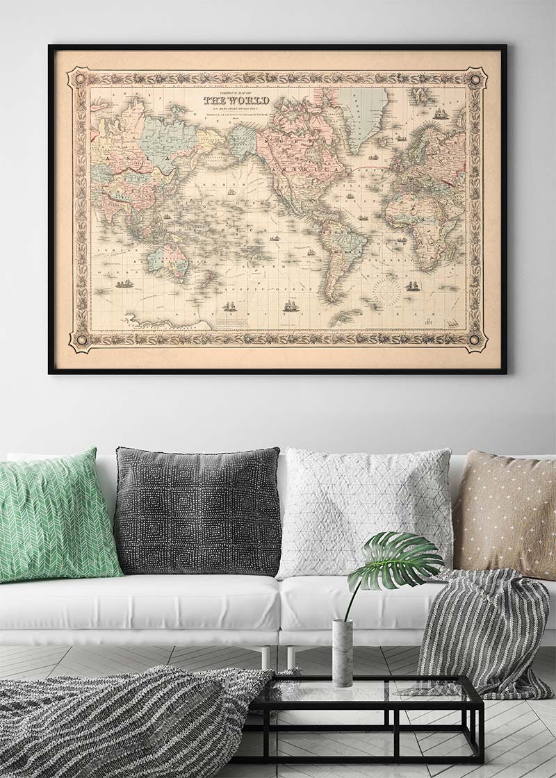 Coltons Map of the World on Mercators Projection 1858