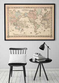 Coltons Map of the World on Mercators Projection 1858