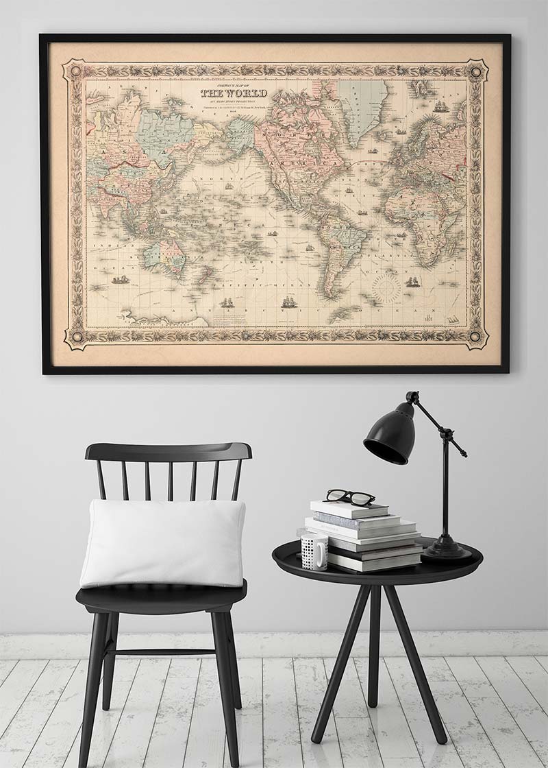 Coltons Map of the World on Mercators Projection 1858
