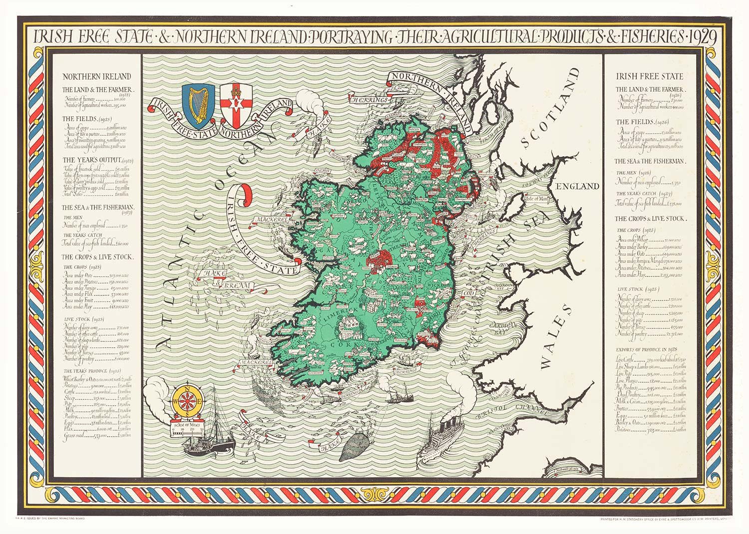 Irish Free State & Northern Ireland Map from 1929 By Macdonald Gil