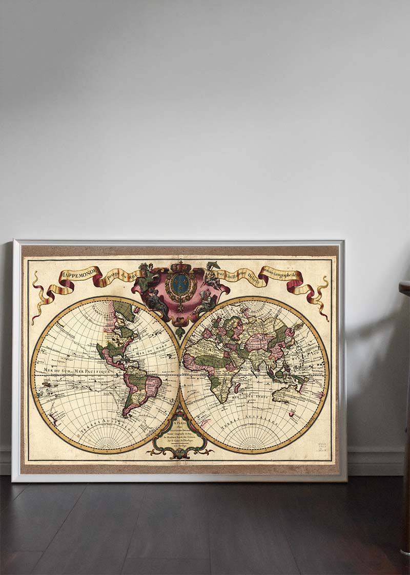 Decorative Antique Map Showing Nautical Exploration Routes