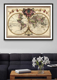 Decorative Antique Map Showing Nautical Exploration Routes
