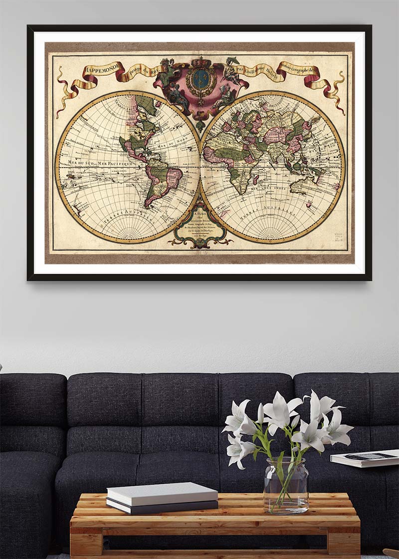 Decorative Antique Map Showing Nautical Exploration Routes