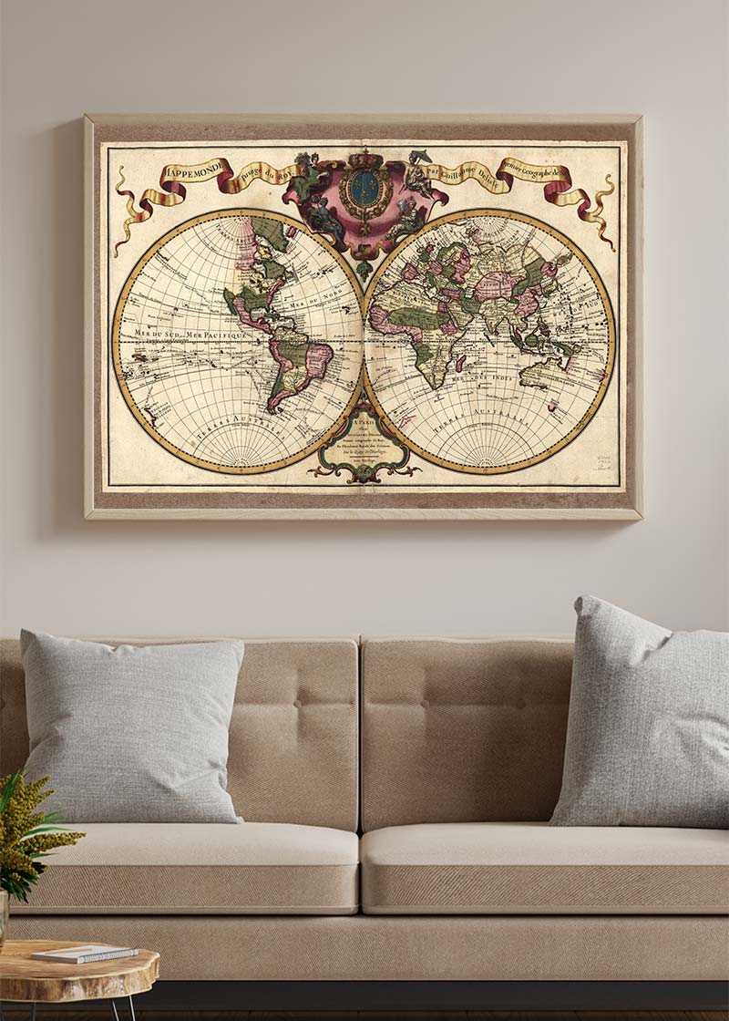Decorative Antique Map Showing Nautical Exploration Routes