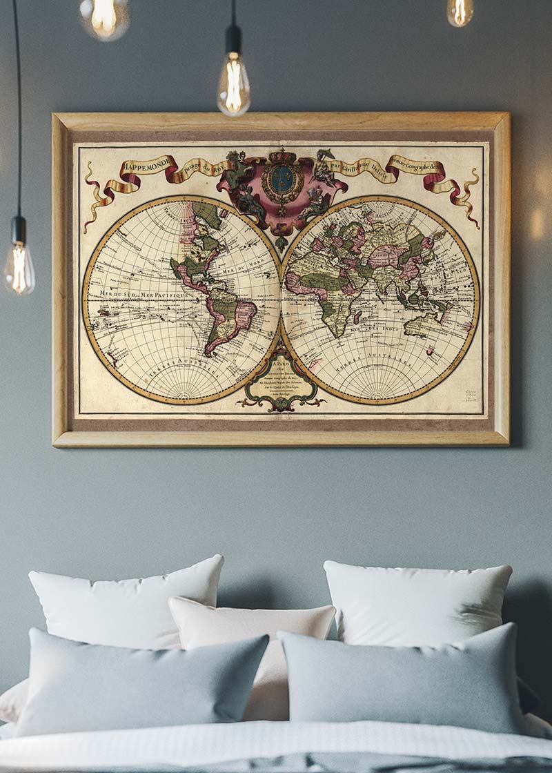 Decorative Antique Map Showing Nautical Exploration Routes