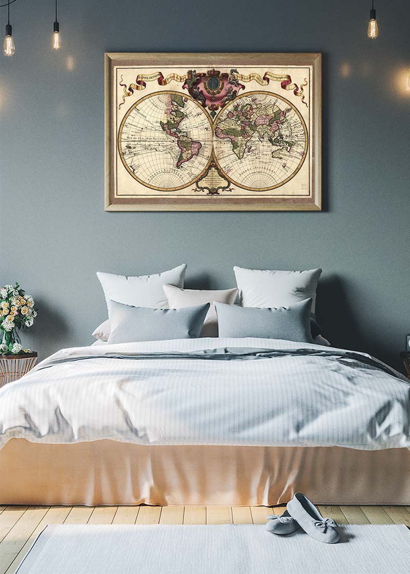 Decorative Antique Map Showing Nautical Exploration Routes