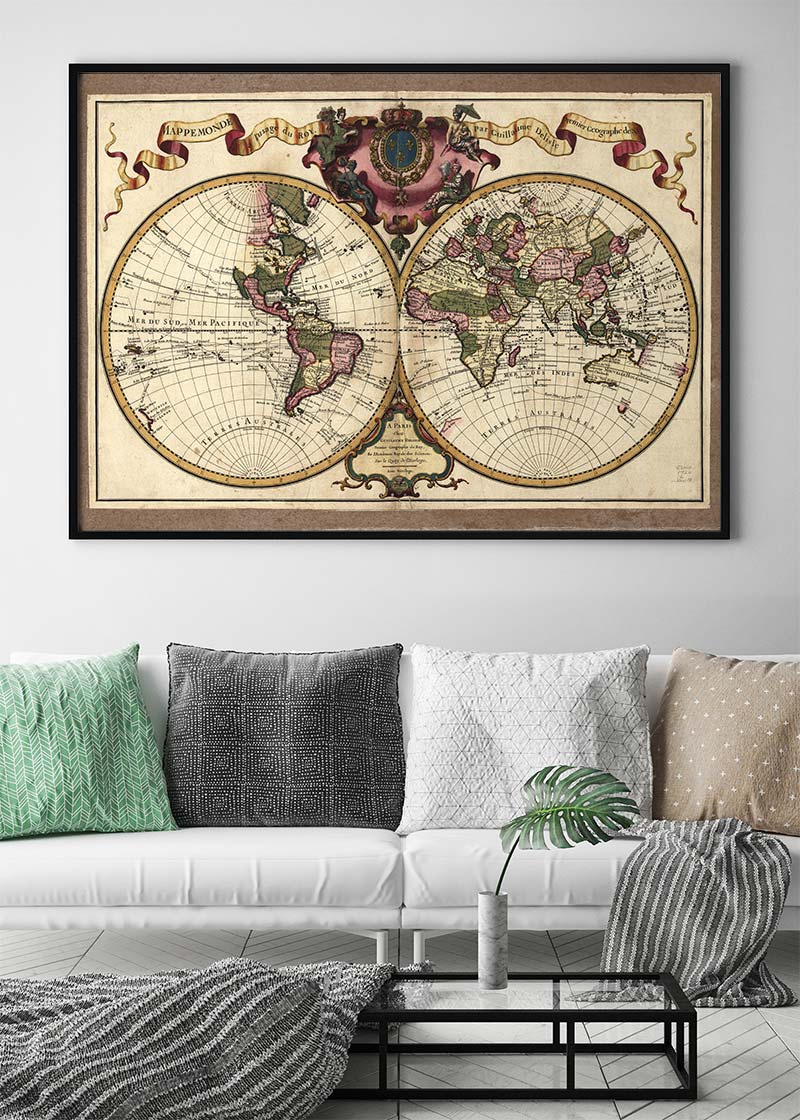 Decorative Antique Map Showing Nautical Exploration Routes