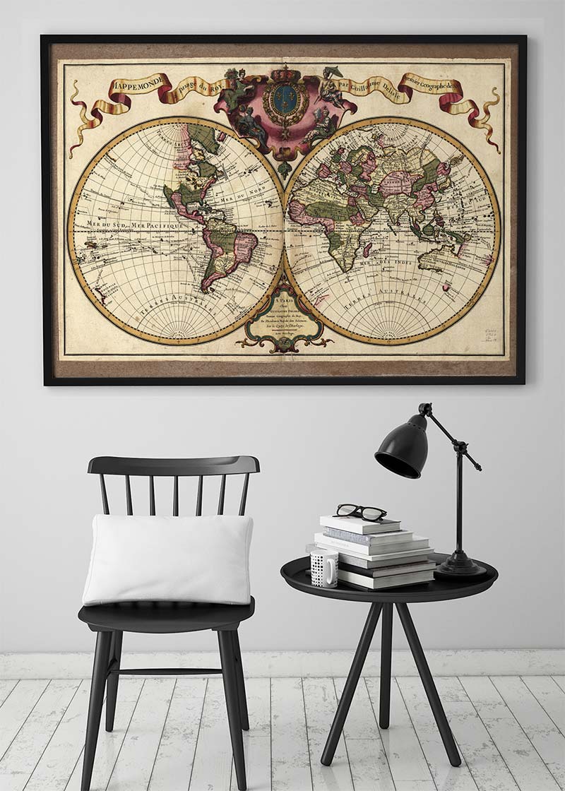 Decorative Antique Map Showing Nautical Exploration Routes