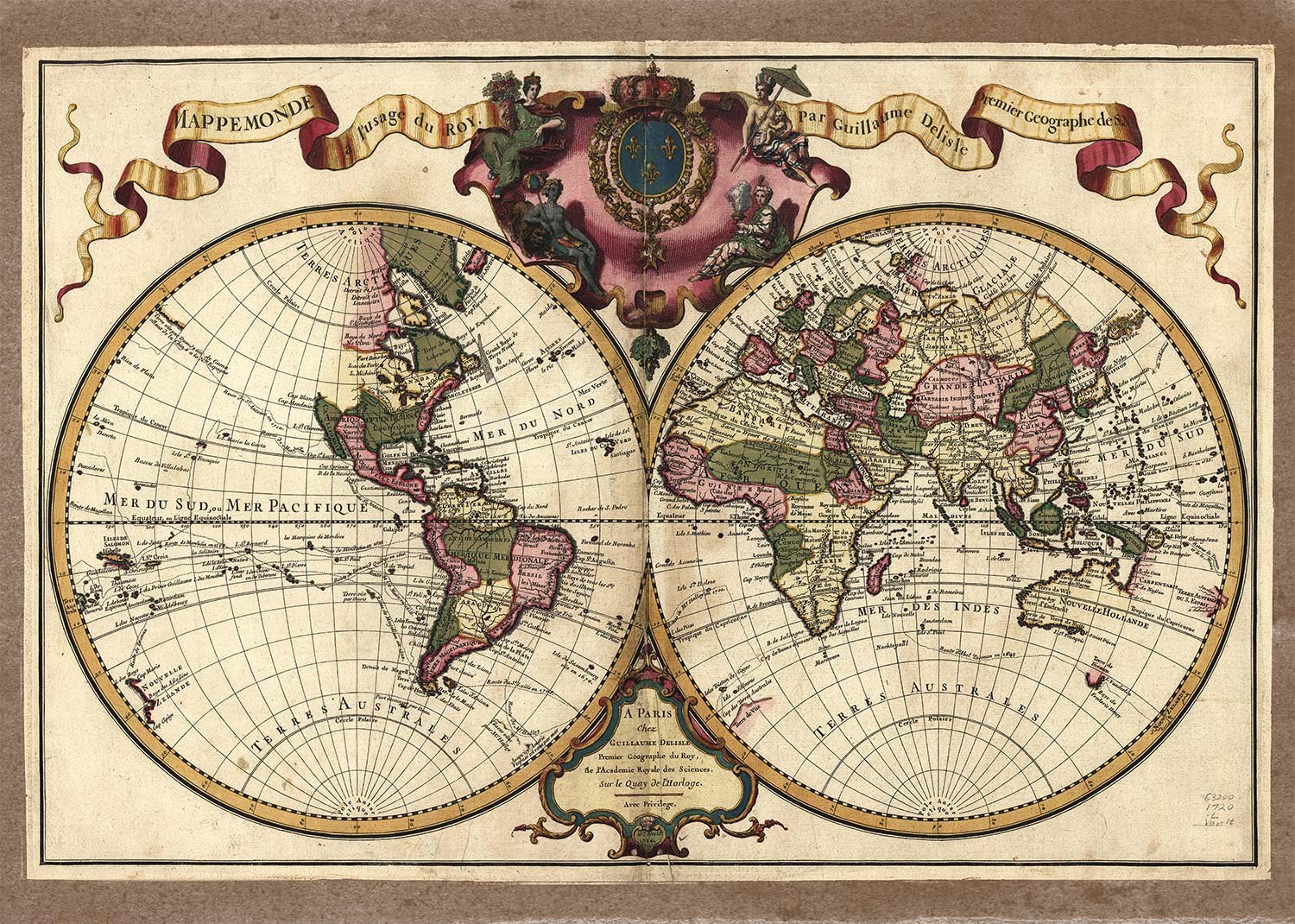 Decorative Antique Map Showing Nautical Exploration Routes