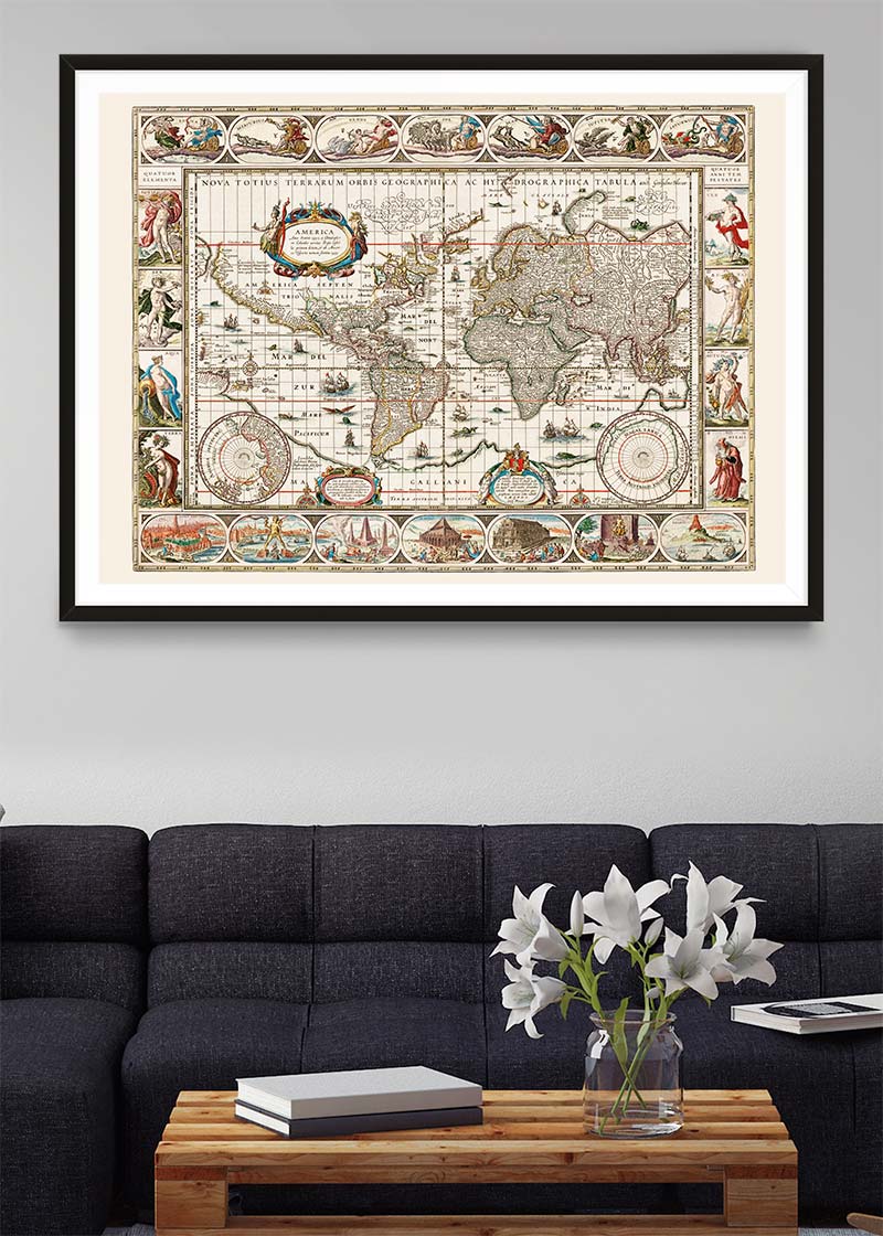 1630 Ornate Map by Willem Blaeu