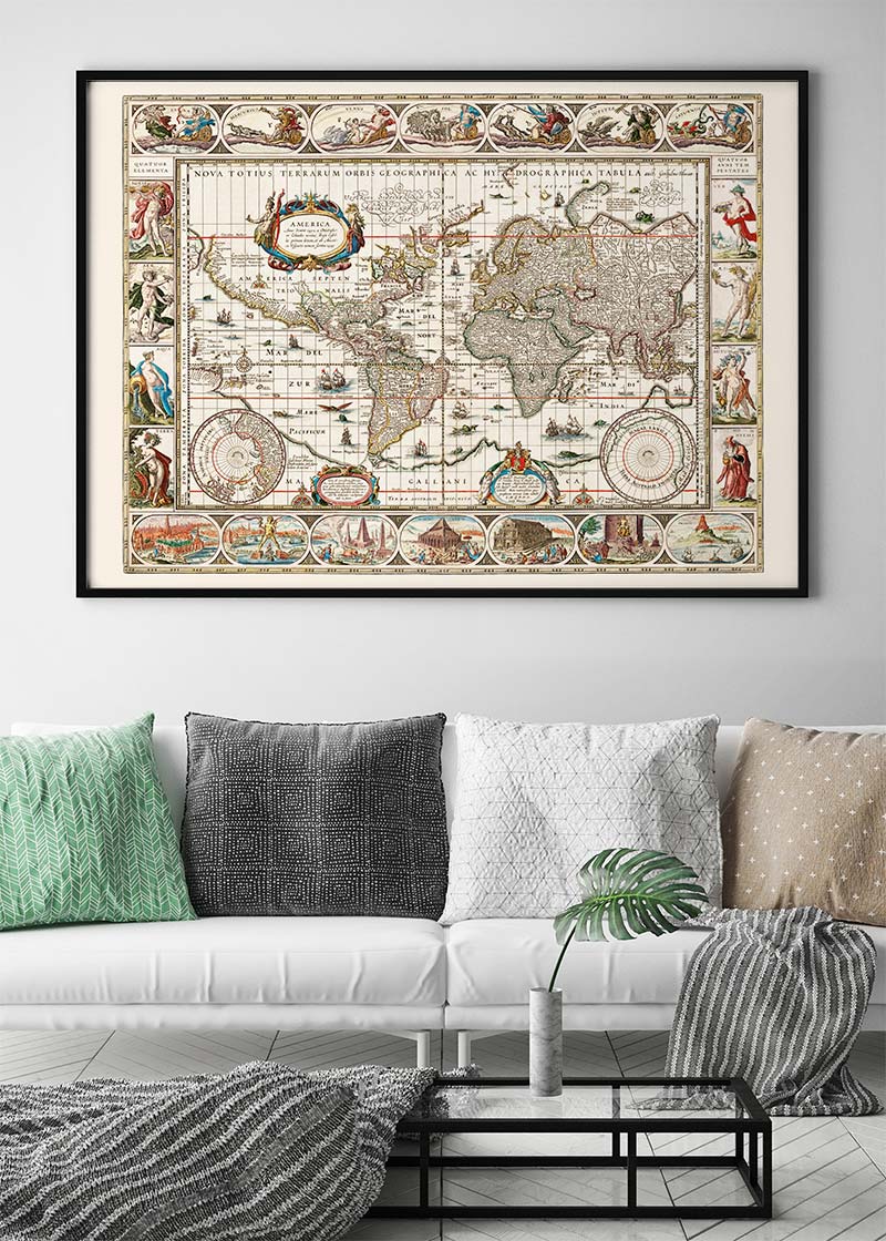 1630 Ornate Map by Willem Blaeu