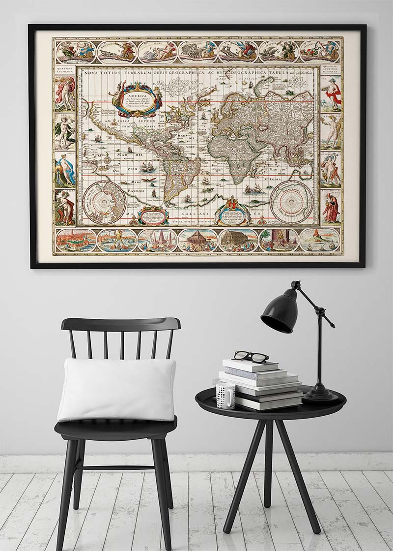 1630 Ornate Map by Willem Blaeu