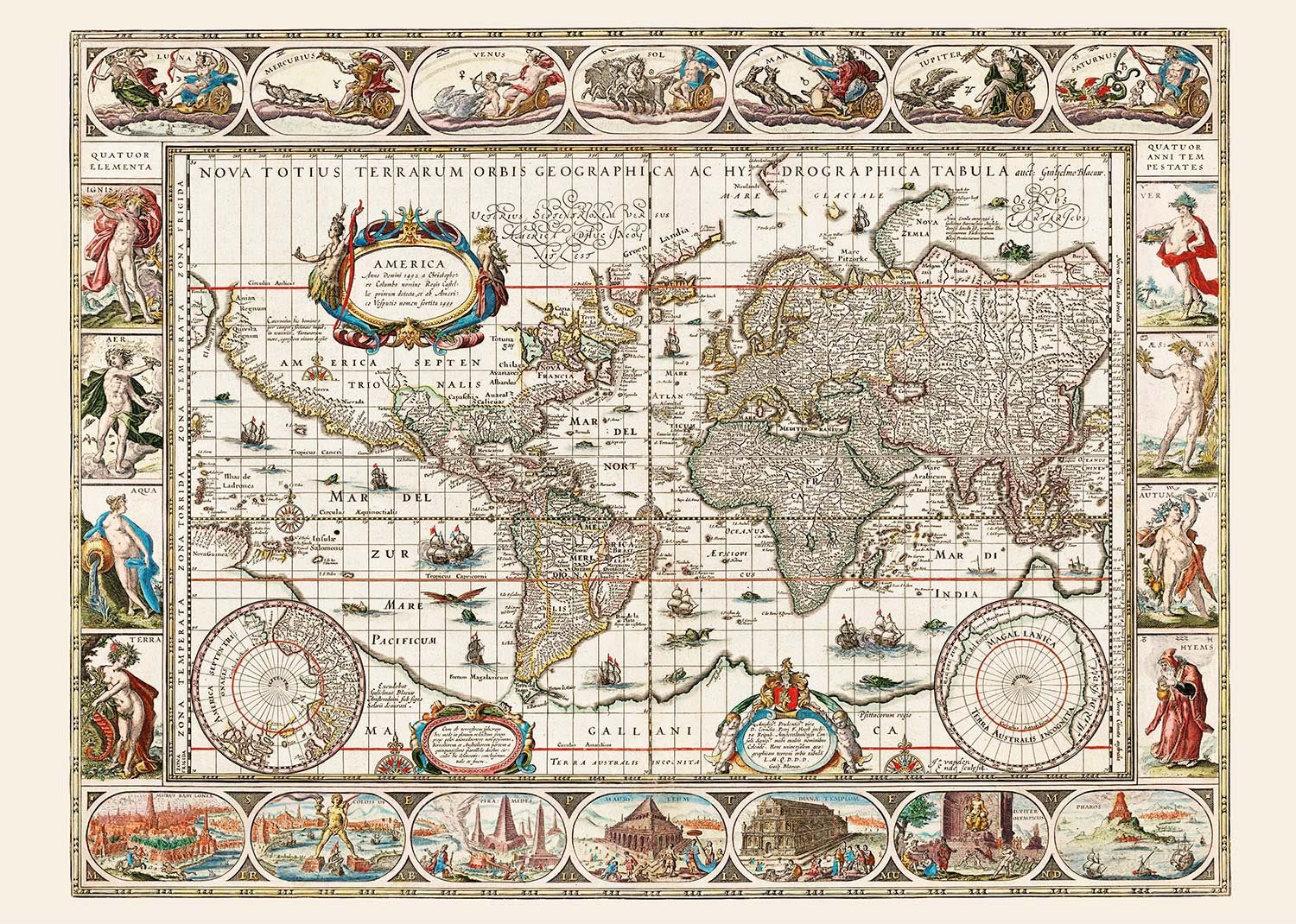 1630 Ornate Map by Willem Blaeu