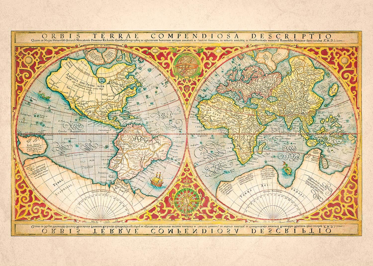 Illustrated Great World Map Of 1569 by C H Apperson