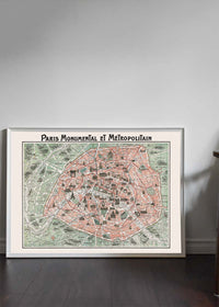 Plan Of Paris With Significant Buildings And Metro Lines 1920