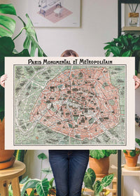 Plan Of Paris With Significant Buildings And Metro Lines 1920