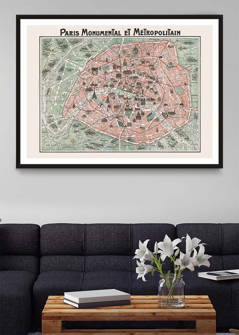 Plan Of Paris With Significant Buildings And Metro Lines 1920