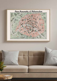 Plan Of Paris With Significant Buildings And Metro Lines 1920