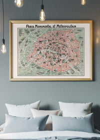 Plan Of Paris With Significant Buildings And Metro Lines 1920