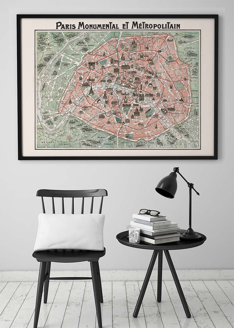 Plan Of Paris With Significant Buildings And Metro Lines 1920