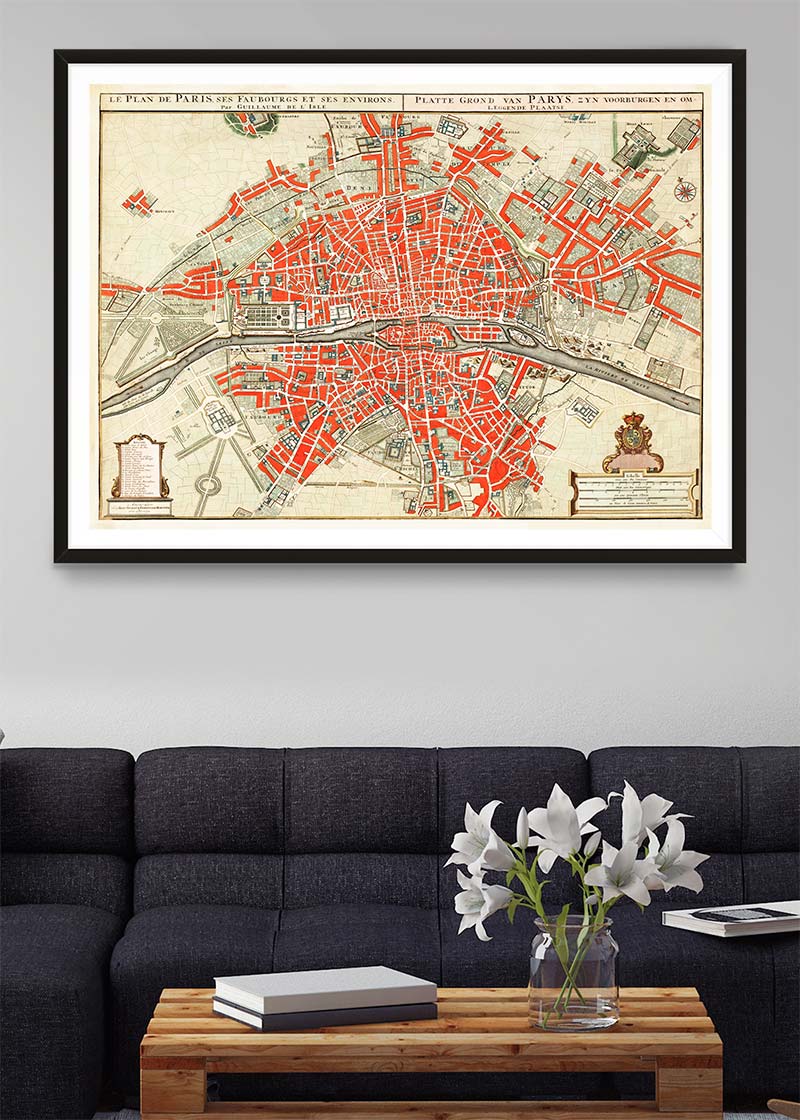 Paris Map In Dutch Vintage Illustration By Guillaume Delisle