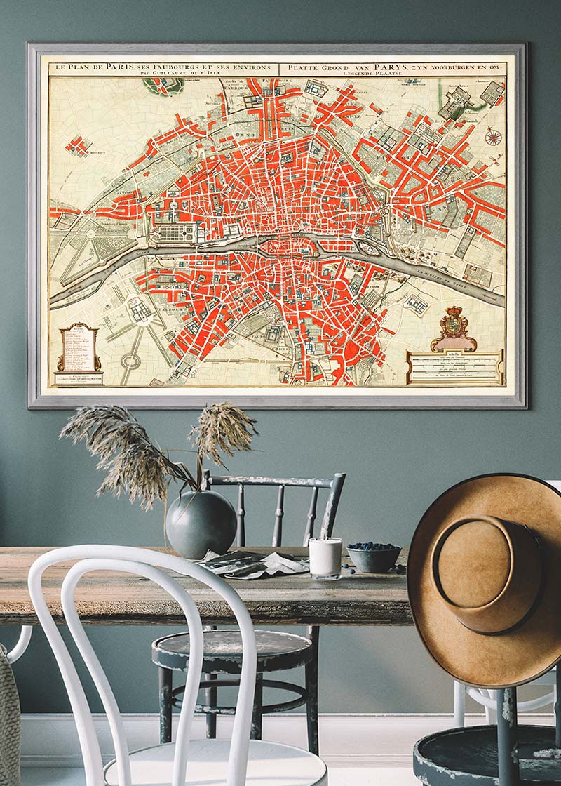 Paris Map In Dutch Vintage Illustration By Guillaume Delisle
